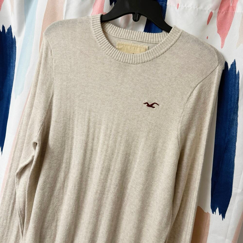 Hollister Cream Tan Wool Blend Long Sleeve Lightweight Sweater Size Medium